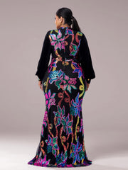 Plus Cutout Lantern Sleeve Mermaid Dress PRJ11296