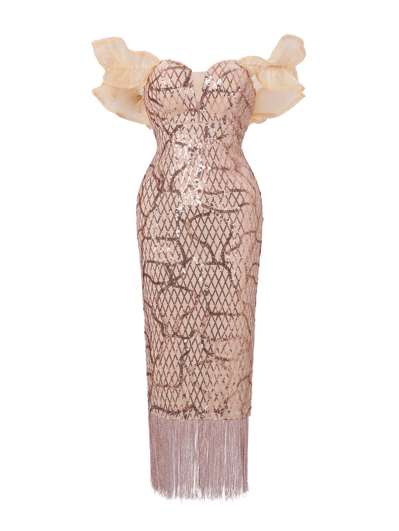 Off Shoulder Sequin Midi Cocktail Dress XJ1259