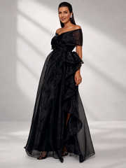 Off Shoulder Ruffle Tulle A-Line Prom Dress WY52