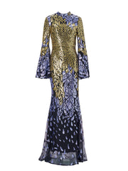 Backless Bell Sleeve Sequin Formal Dress XH2425