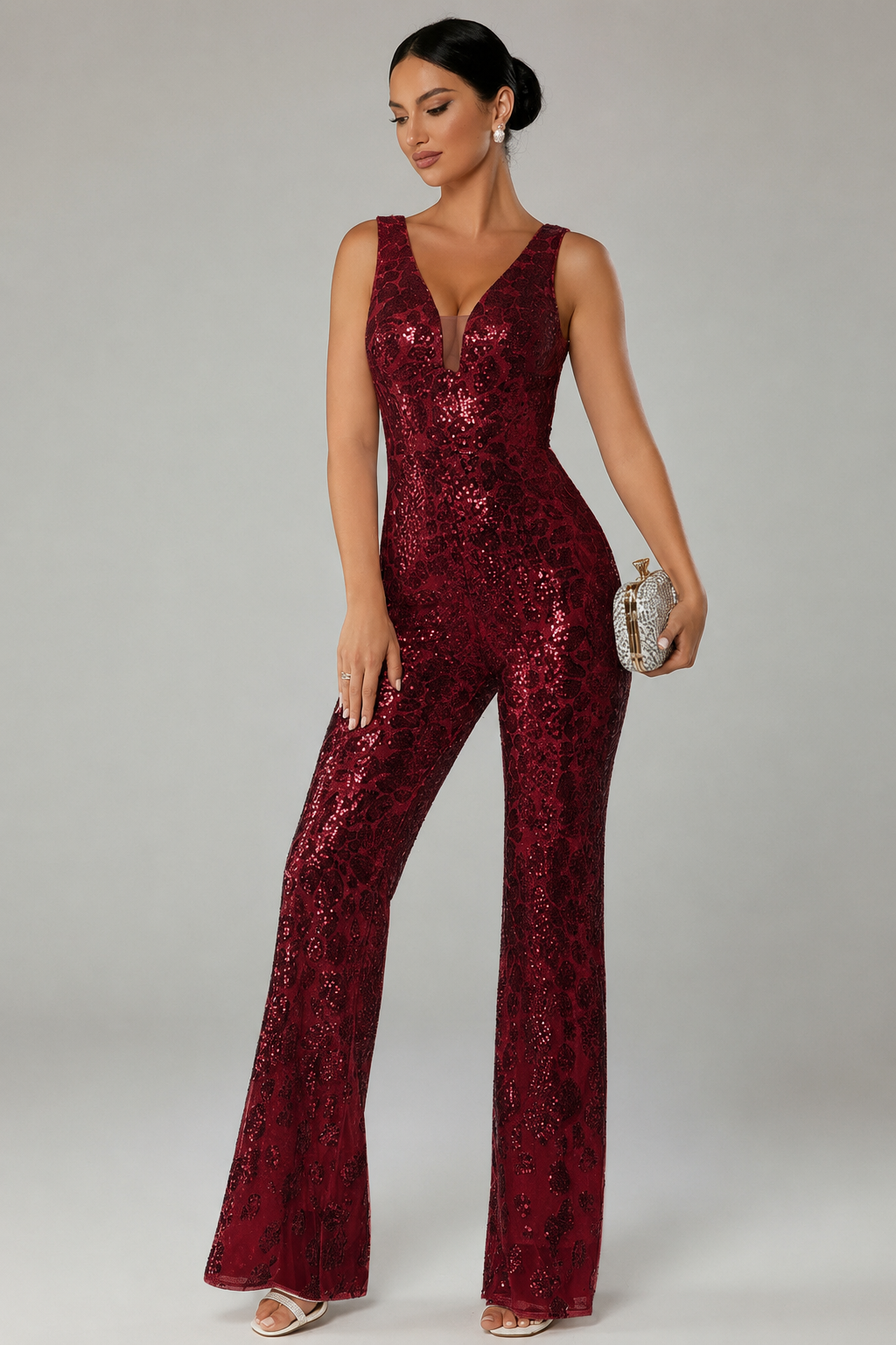 Sleeveless Cutout Sequin Jumpsuits RH30063