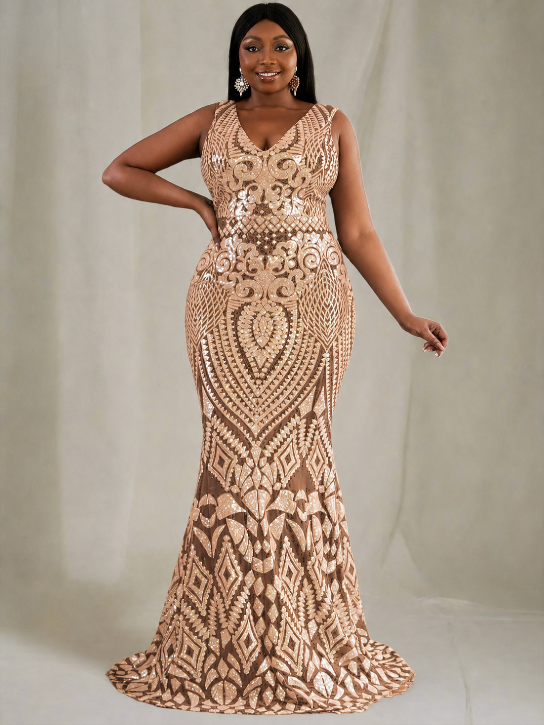 Plus Zip Back Sequin Formal Dress P0364