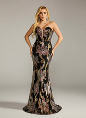 Strapless Floral Sequin Mermaid Evening Dress DH80397