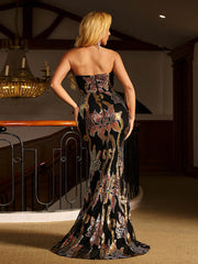 Strapless Floral Sequin Mermaid Evening Dress DH80397