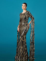 Luxury Geometric Sequin Long Sleeve Formal Dress DH80402