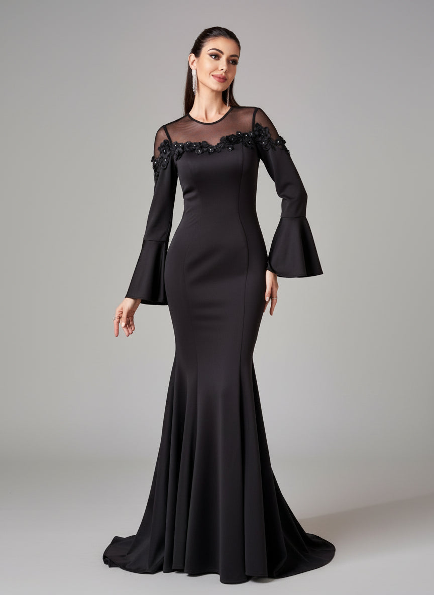 Primrose Bell Sleeve Mesh Embellished Formal Dress