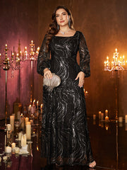 Plus Striped Long Sleeve A-line Sequin Dress EGM08