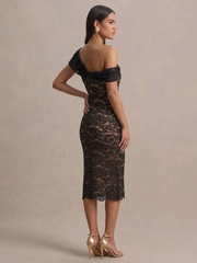 One Shoulder Floral Lace Midi Dress FC25122