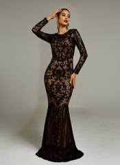 Long Sleeve Sequin Formal Dress FT8578
