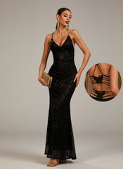 Black Butterfly Backless Sequin Cocktail Dress GM00944