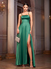 Green Satin Split Back Cross Prom Dress GM00988