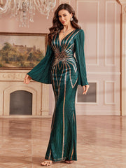 Bell Sleeve Tribal Sequin Formal Dress GM010171