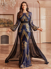 Baroque Sequin Sheer Cape Regal Formal Dress GM010197