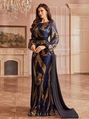 Baroque Sequin Sheer Cape Regal Formal Dress GM010197