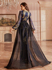 Baroque Sequin Sheer Cape Regal Formal Dress GM010197