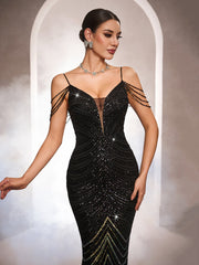 Luxury Striped Sequin Beaded Prom Dress GM0107