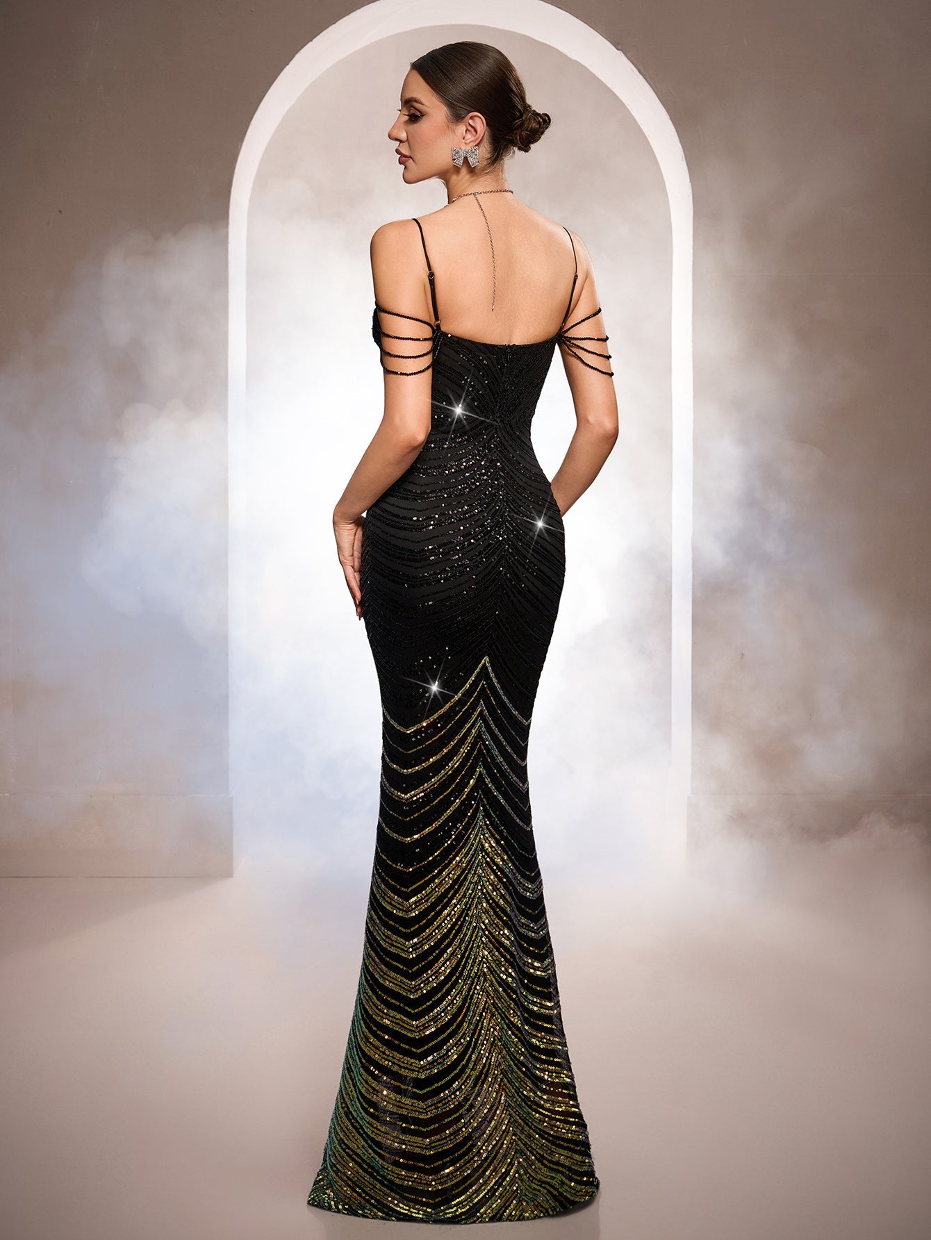 Luxury Striped Sequin Beaded Prom Dress GM0107