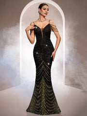 Luxury Striped Sequin Beaded Prom Dress GM0107