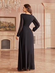 Timeless Long Sleeve Sequin Split Formal Dress GM0119