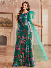 Green Floral Sequin Ruffled Mesh Prom Dress GM0122