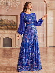 Puff Sleeve Tribal Sequin Formal Dress GM0133