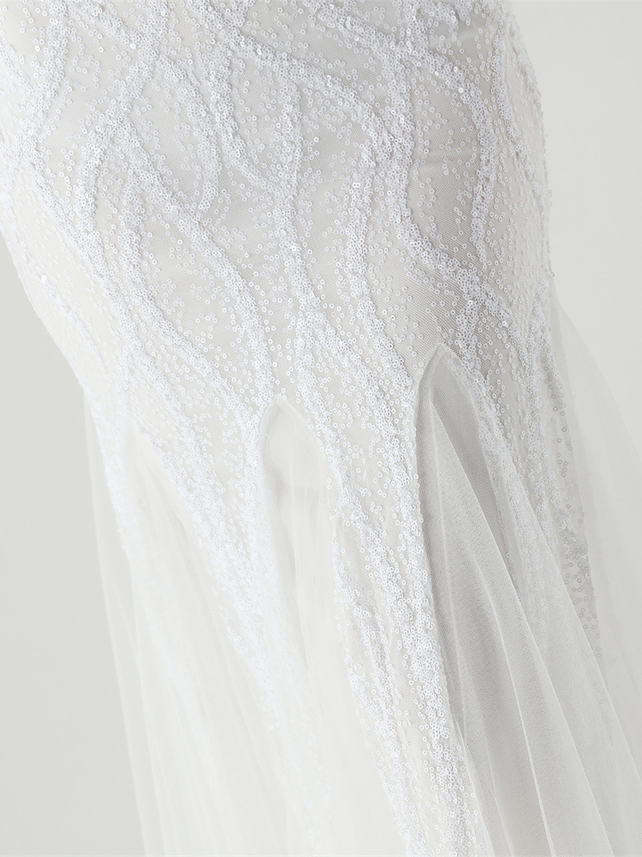 V-neck Sleeveless Sequin Mesh Backless Bridal Dress GM90173