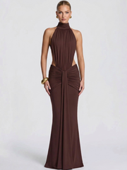 Halter Backless Cutout Ruched Mermaid Evening Dress XF251340