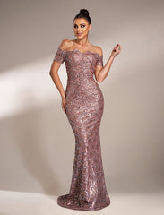 Ruffle Neck Black Sequin Evening Dress JMH3139