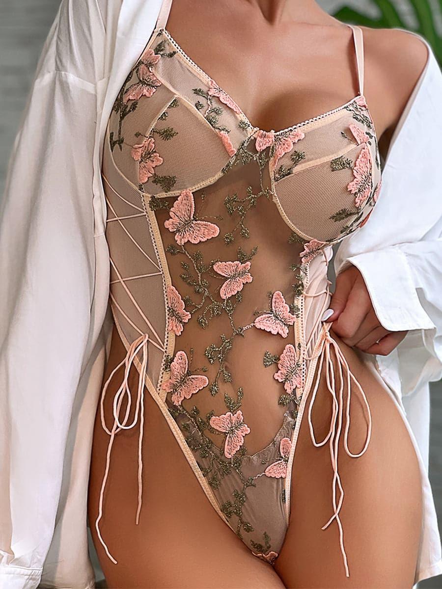Lace Up Butterfly Embroidery Teddy MSL013
