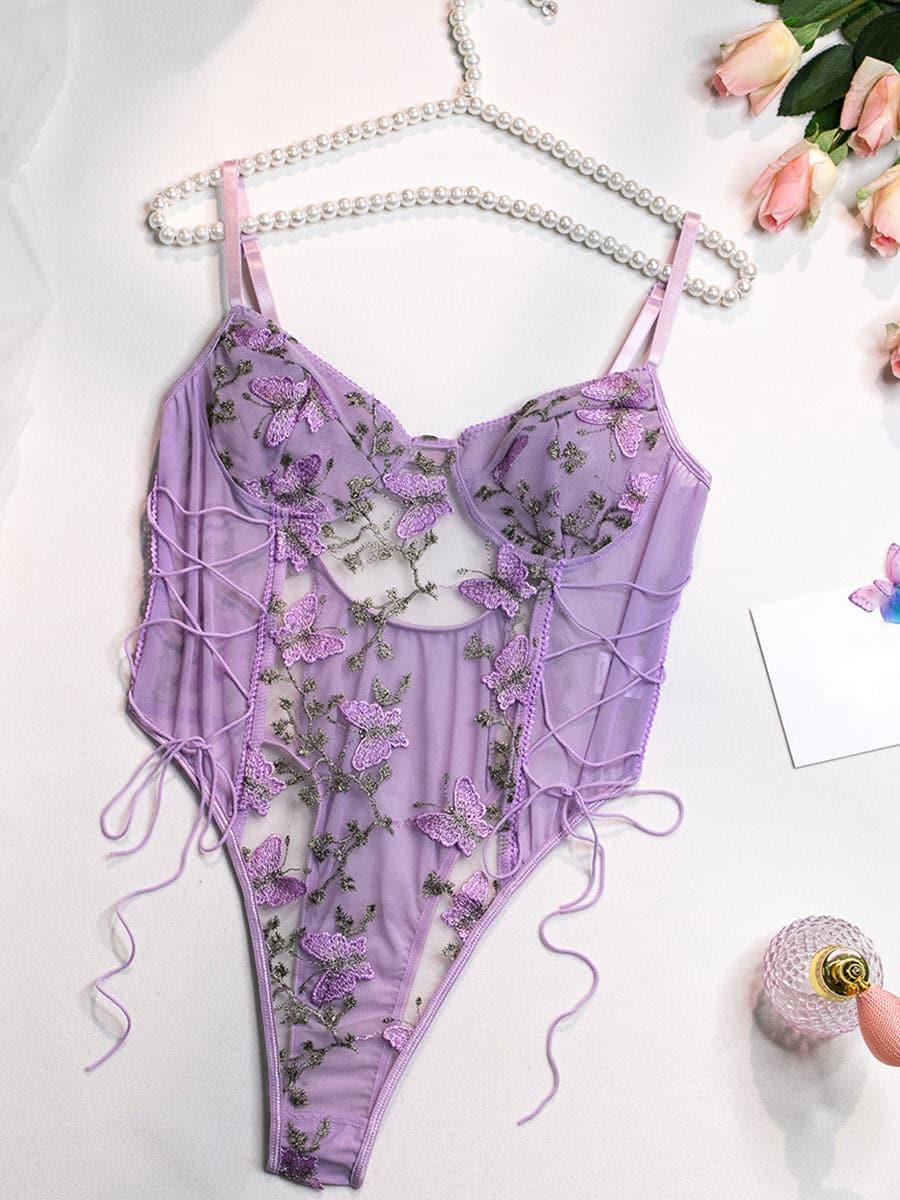 Lace Up Butterfly Embroidery Teddy MSL013