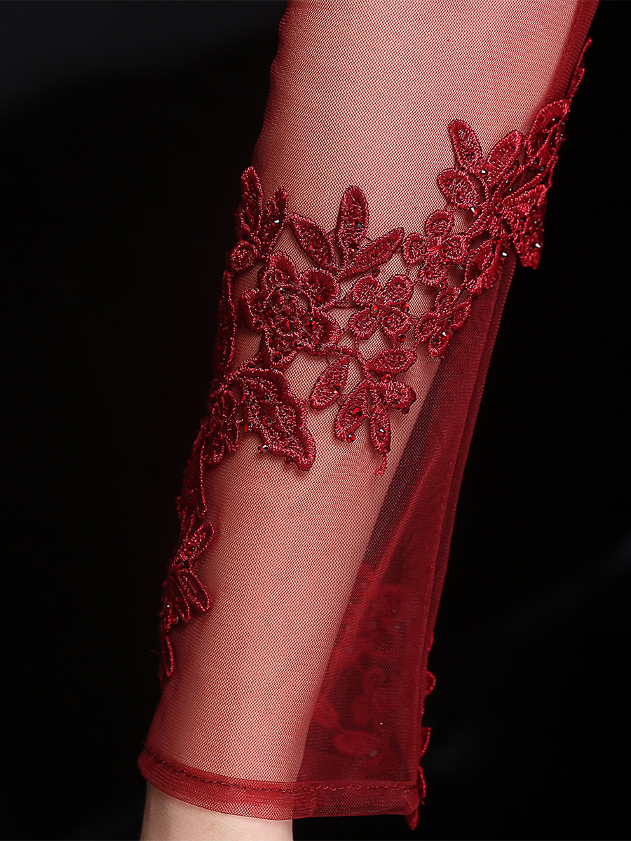 Elegant Long Sleeve Embroidered Applique Mermaid Evening Gown M01592