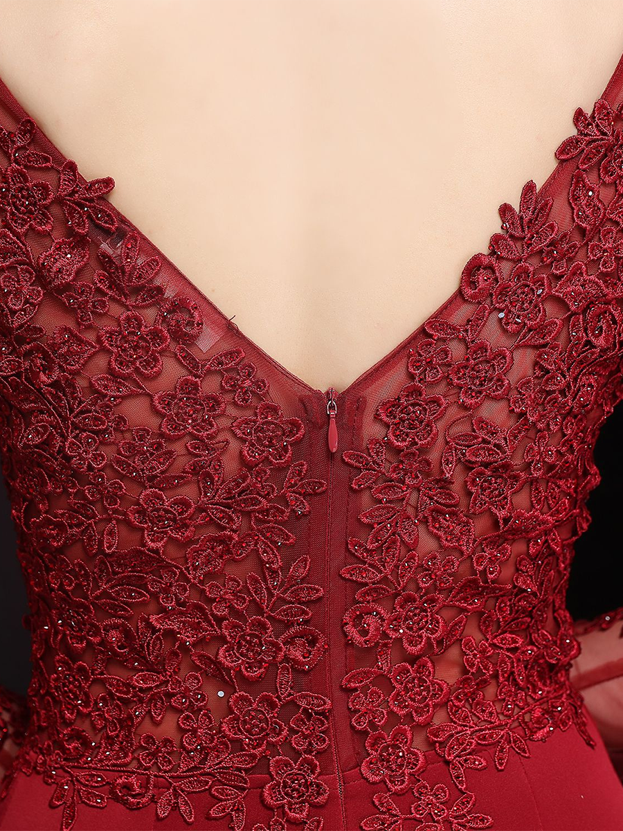 Elegant Long Sleeve Embroidered Applique Mermaid Evening Gown M01592