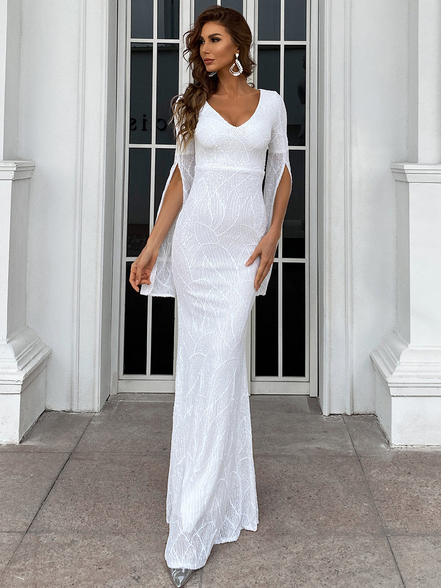 Split Sleeve Sequin Mermaid Prom Dress M01594