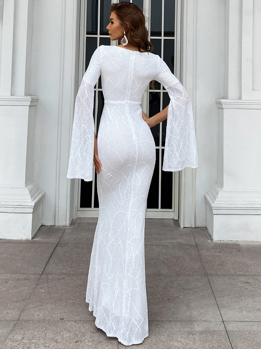 Split Sleeve Sequin Mermaid Prom Dress M01594