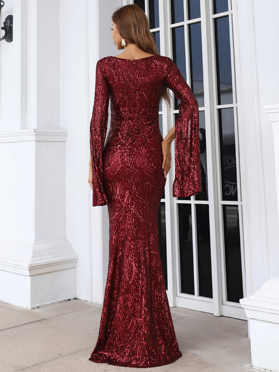 Split Sleeve Sequin Mermaid Prom Dress M01594