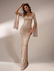 Split Sleeve Sequin Mermaid Prom Dress M01594