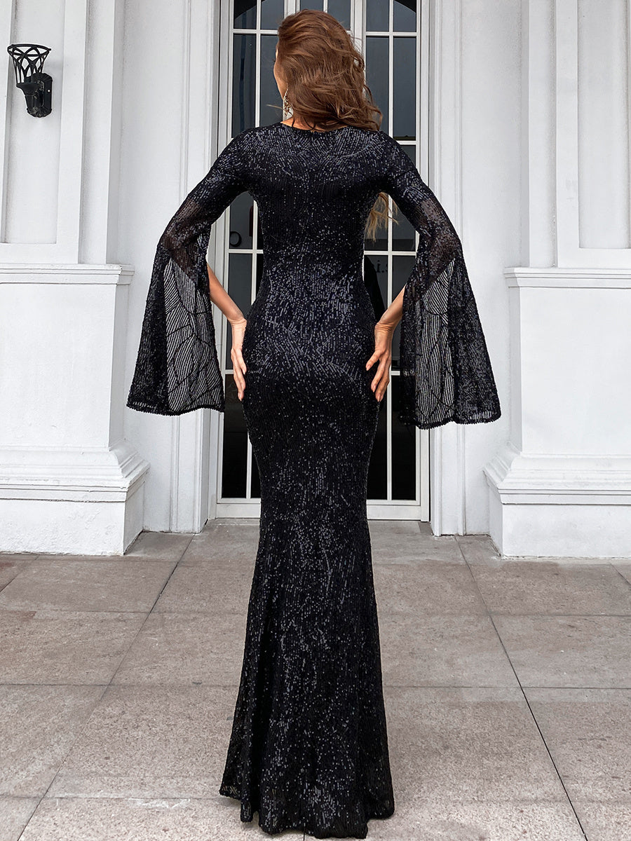 Split Sleeve Sequin Mermaid Prom Dress M01594