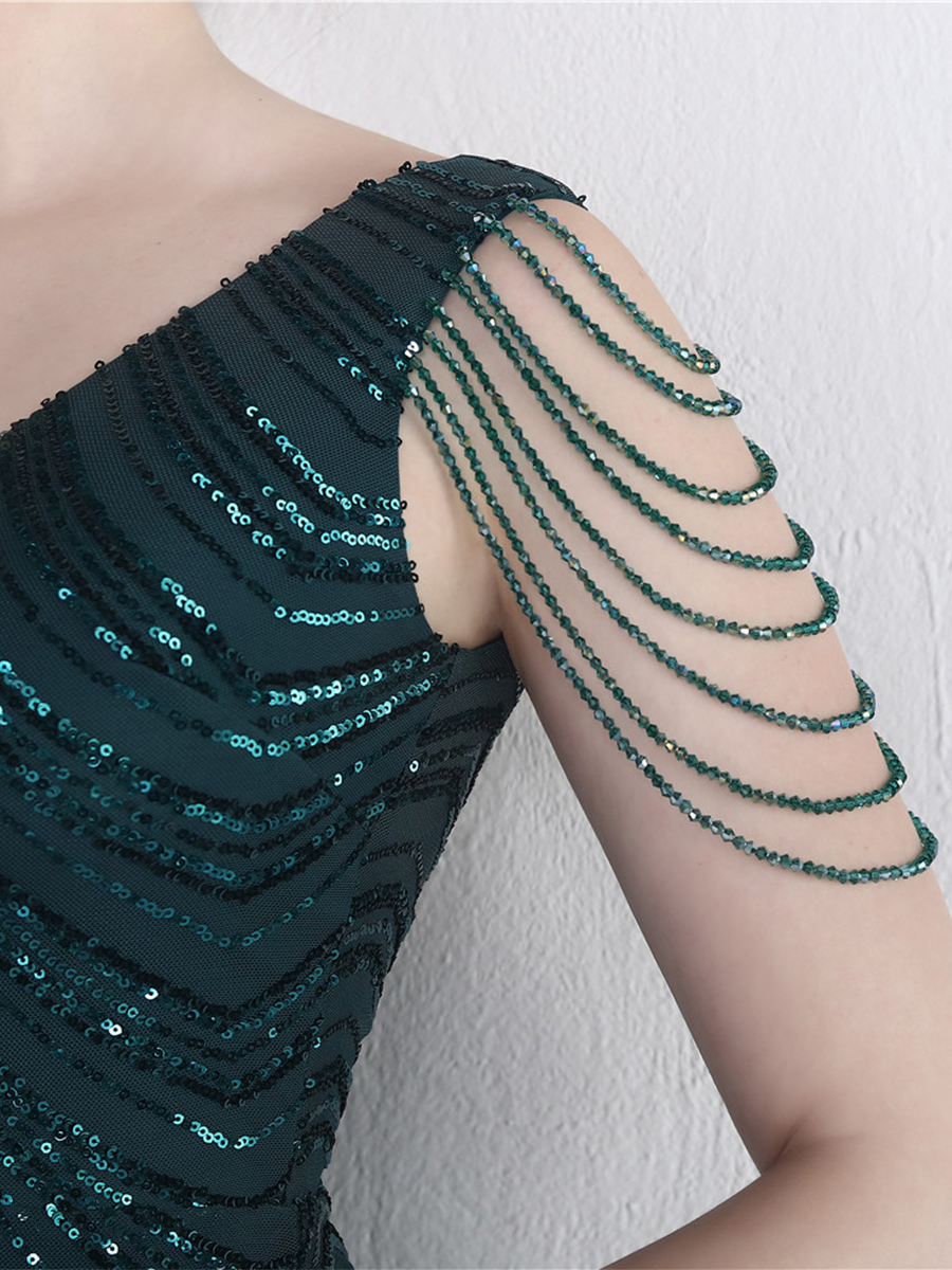 Sleeveless Beads Chain Sequin V-neck Evening Dress M01873