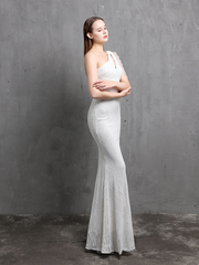 One Shoulder Cutout Sequin Chain Bridal Dress M01960