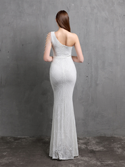 One Shoulder Cutout Sequin Chain Bridal Dress M01960