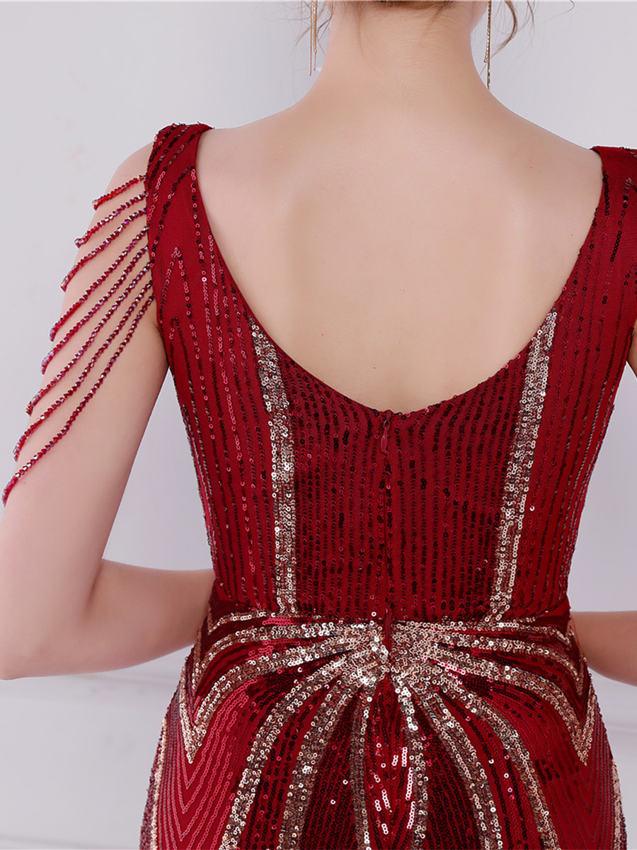 V Neck Elegant Multicolor Maxi Sequin Prom Dress M02092