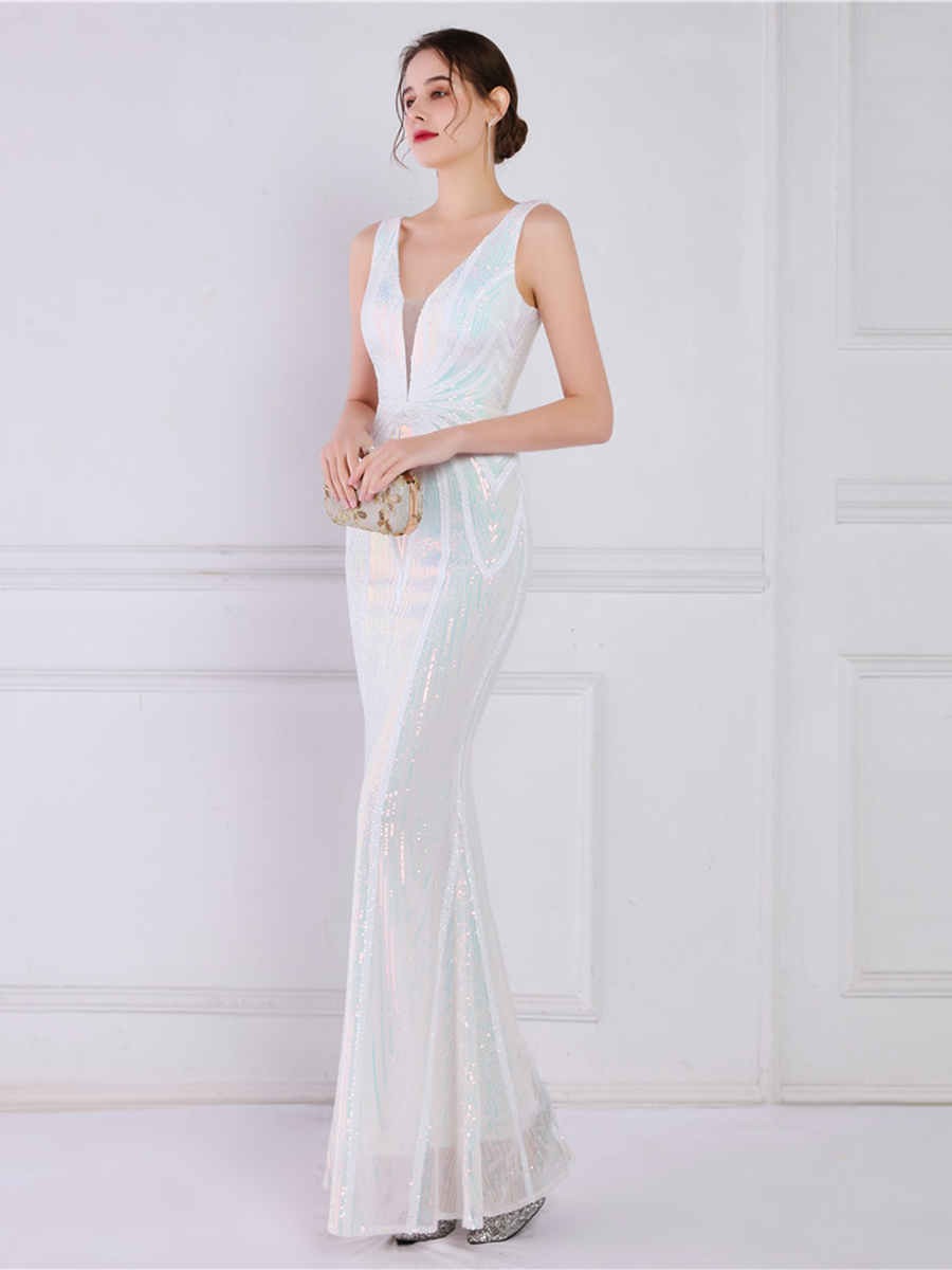 Sequin Graphic V-neck Prom Dress M02094