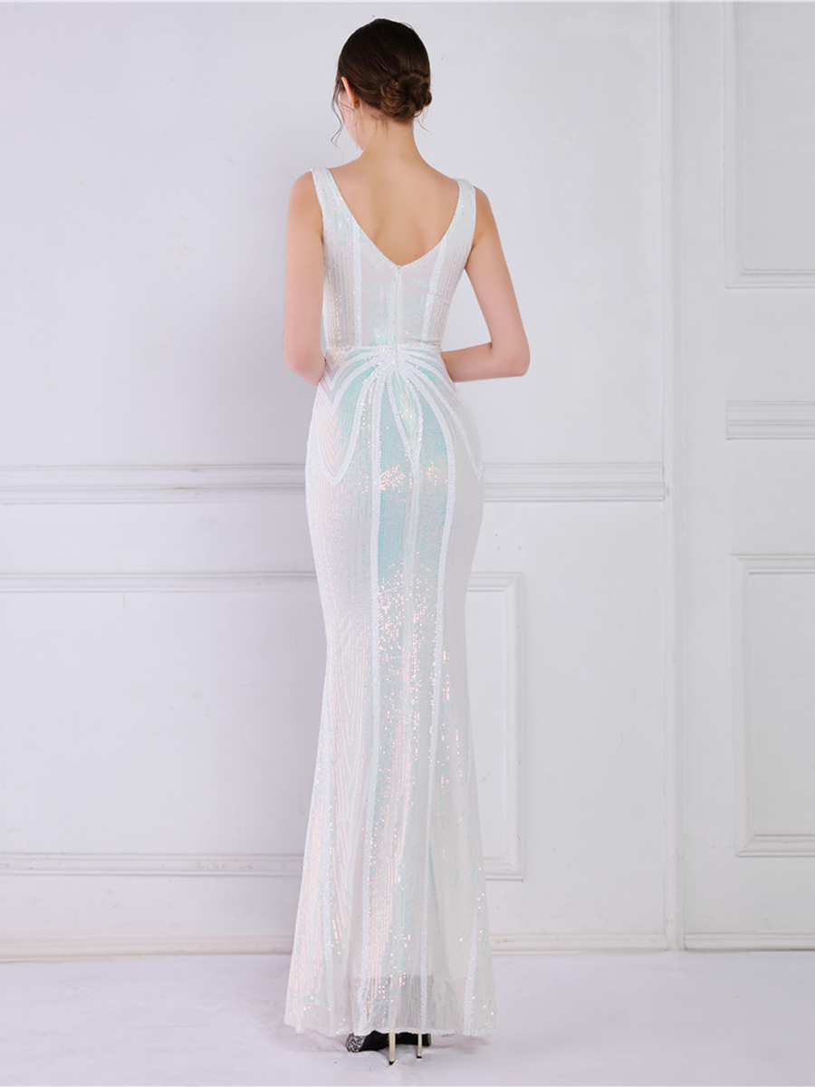 Sequin Graphic V-neck Prom Dress M02094