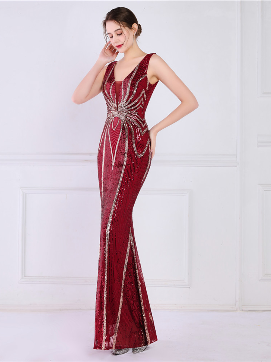 Sequin Graphic V-neck Prom Dress M02094