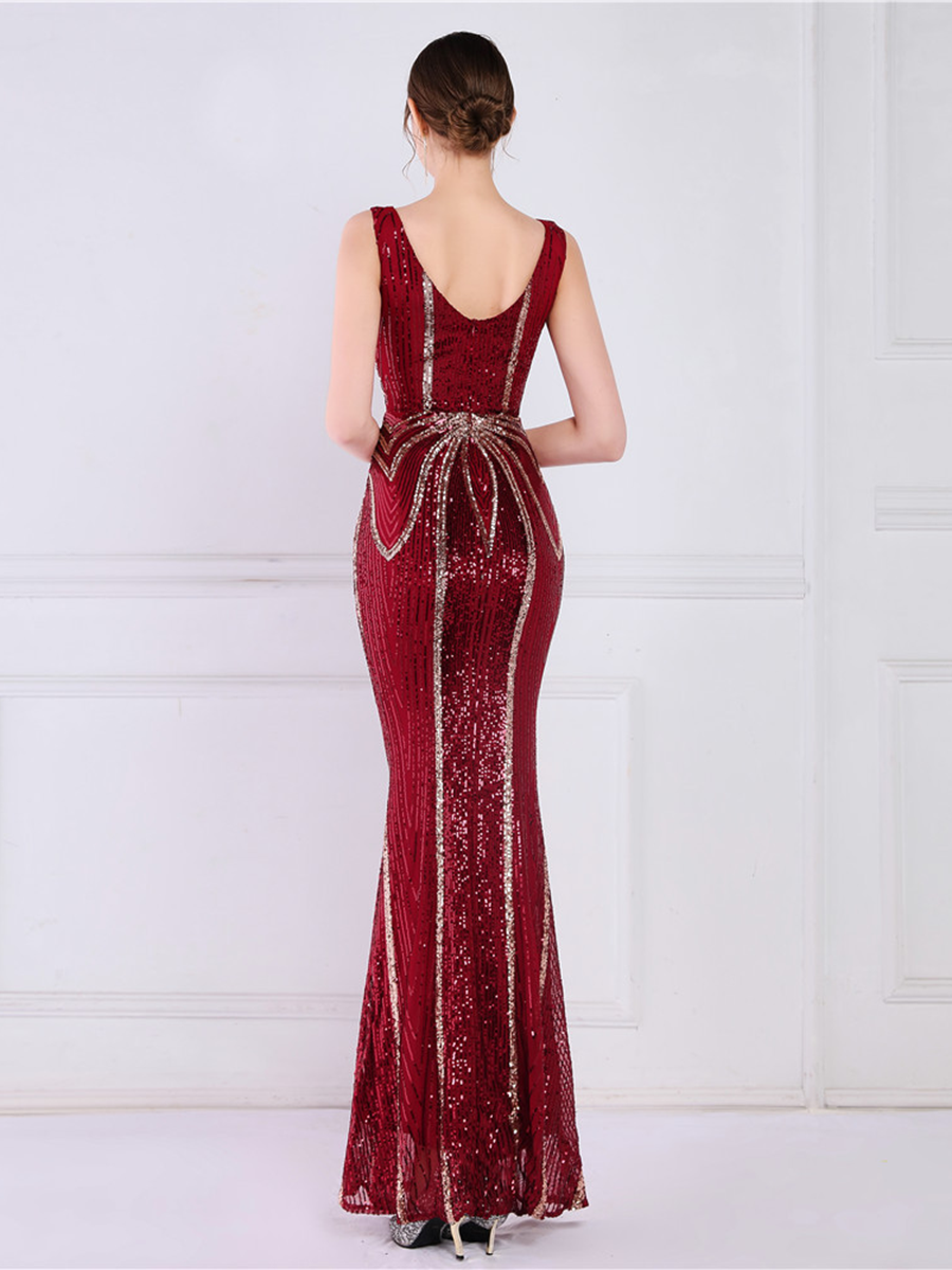 Sequin Graphic V-neck Prom Dress M02094