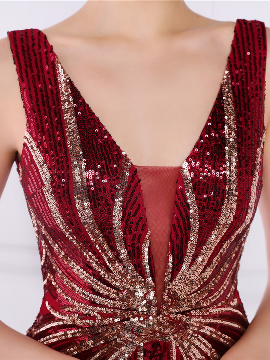 Sequin Graphic V-neck Prom Dress M02094