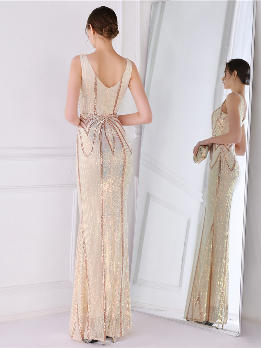 Sequin Graphic V-neck Prom Dress M02094