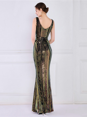 Sequin Graphic V-neck Prom Dress M02094