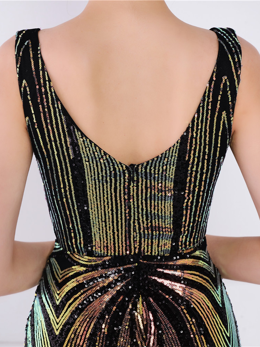 Sequin Graphic V-neck Prom Dress M02094