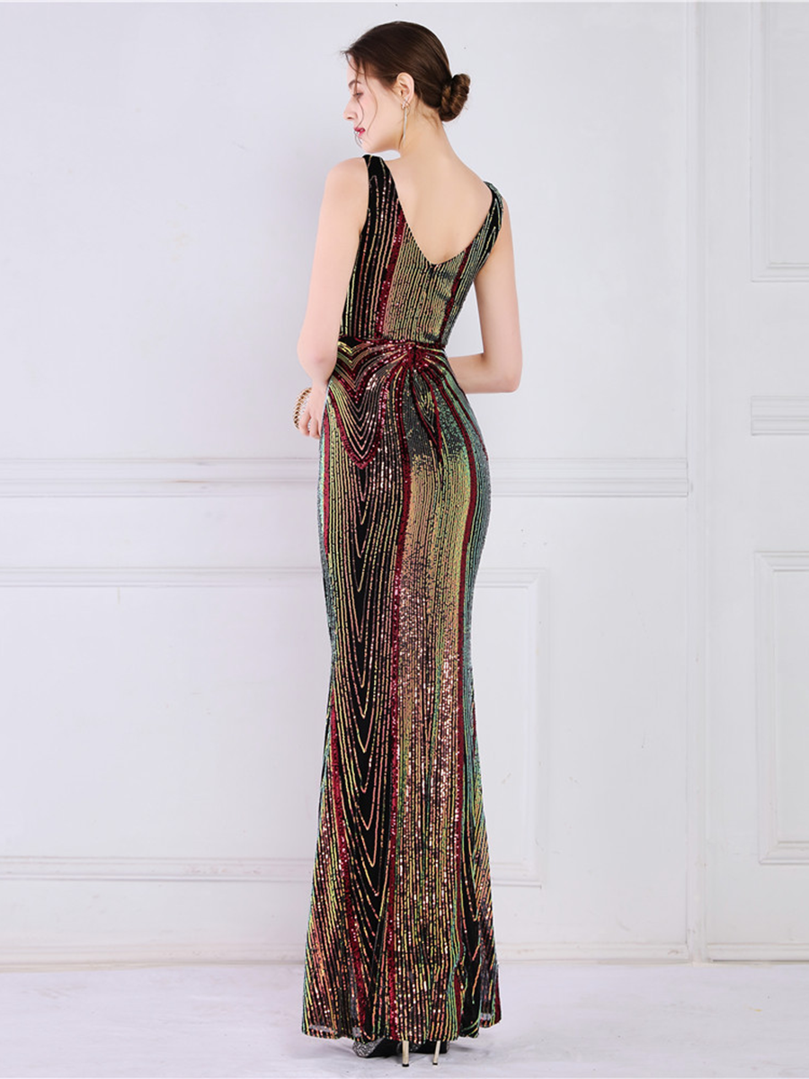 Sequin Graphic V-neck Prom Dress M02094